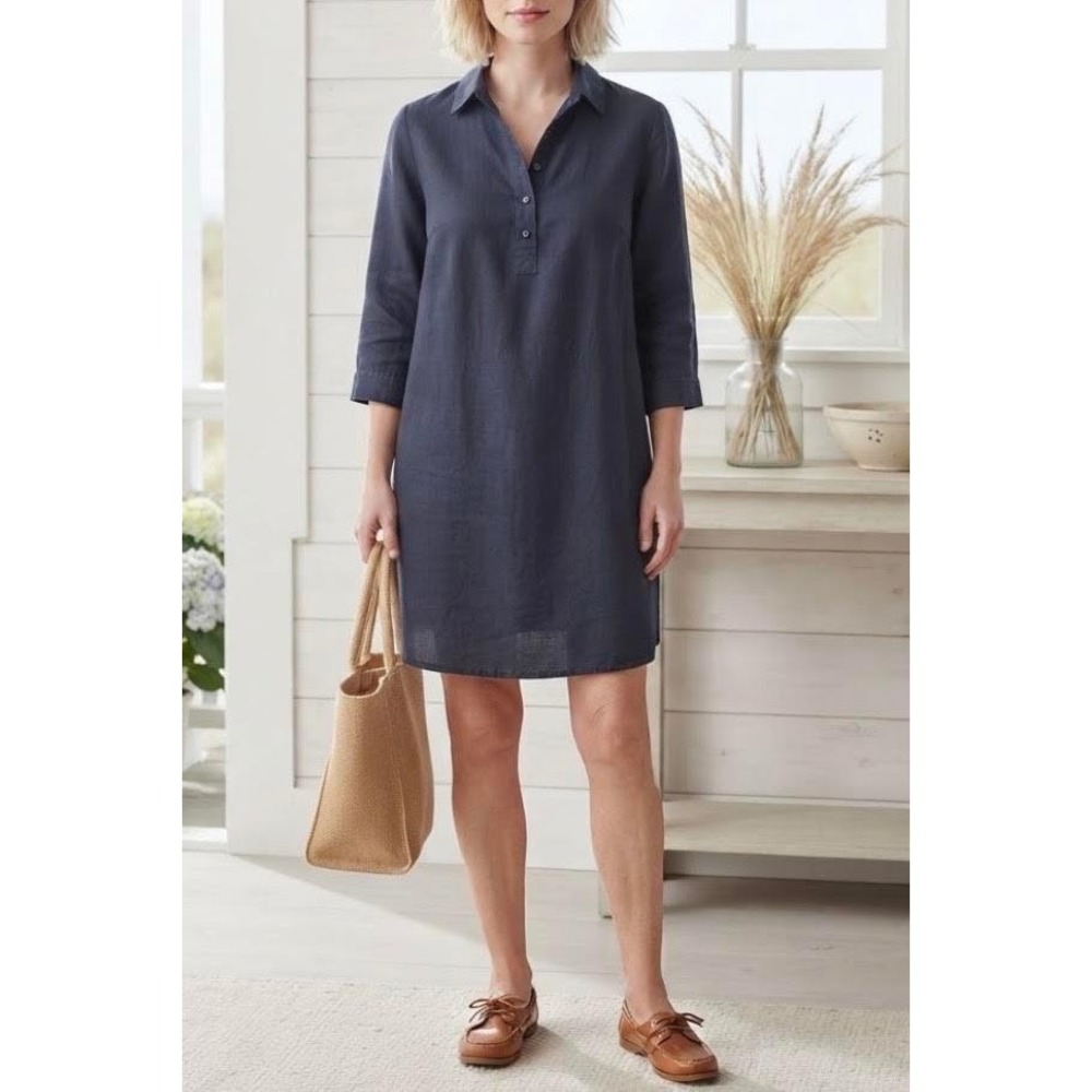 Pomander Place Tuckernuck Navy Cotton Boxy Shirt Dress XS Y18715T